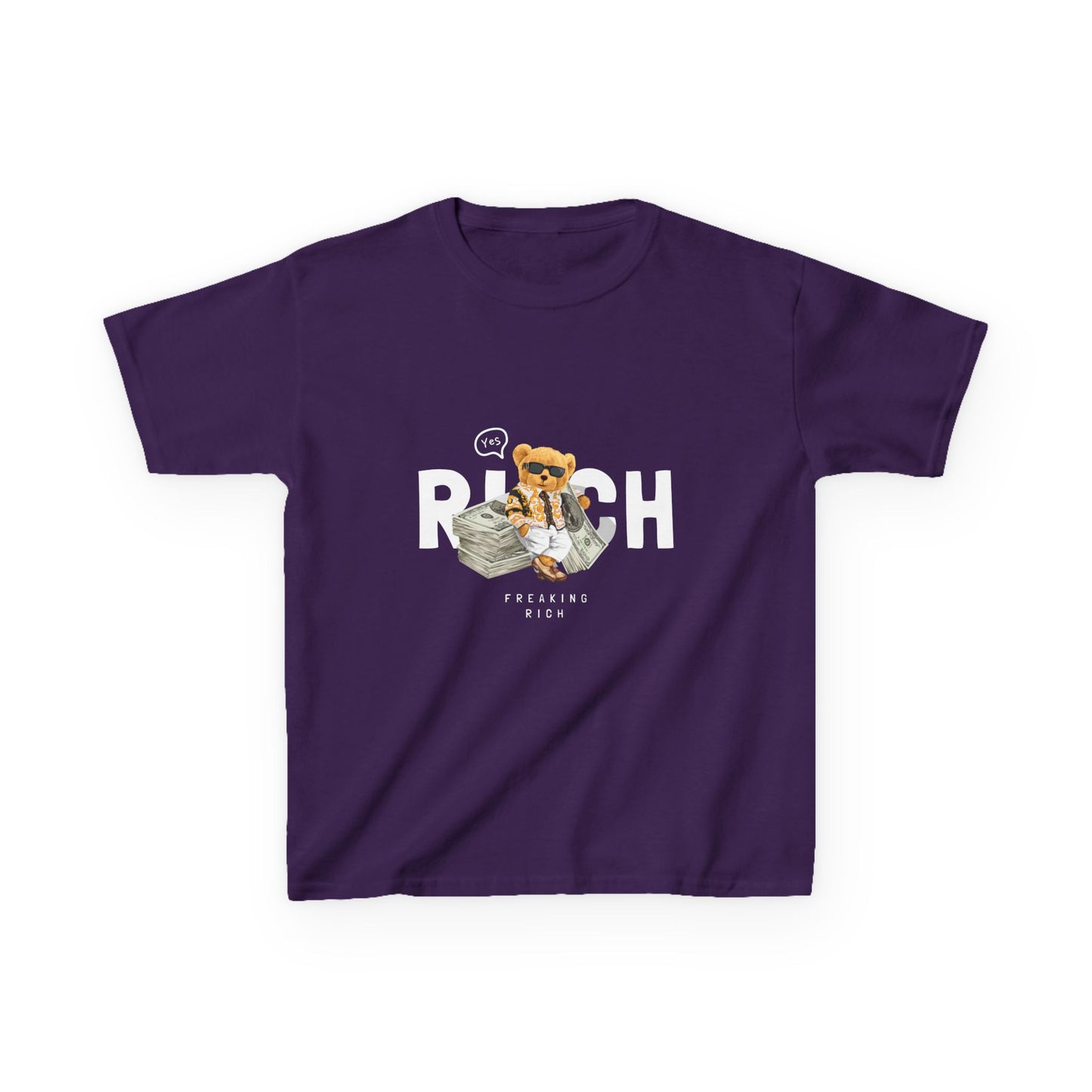 Kids Graphic Tee featuring Cute Rich Cat Design, Fun Gift for Kids, Birthday Present, Cotton T-Shirt for Casual Wear, Animal Lover Apparel Purple