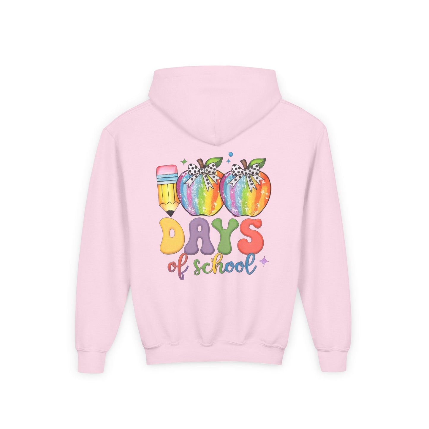 Colorful 100 Days of School Hoodie for Kids, Fun Sweatshirt for Students, Back to School Gift, Rainbow Apple Design, Classroom