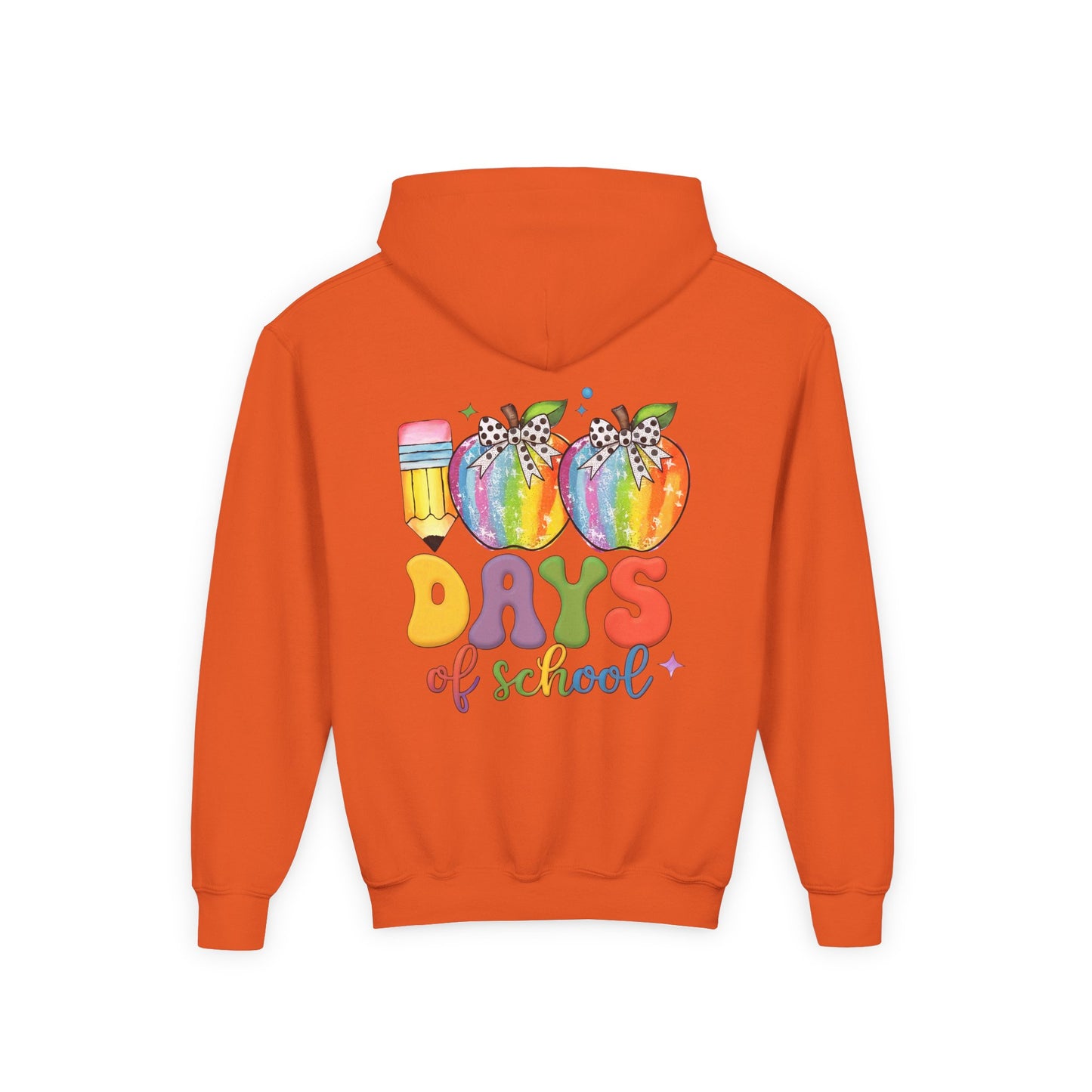 Colorful 100 Days of School Hoodie for Kids, Fun Sweatshirt for Students, Back to School Gift, Rainbow Apple Design, Classroom
