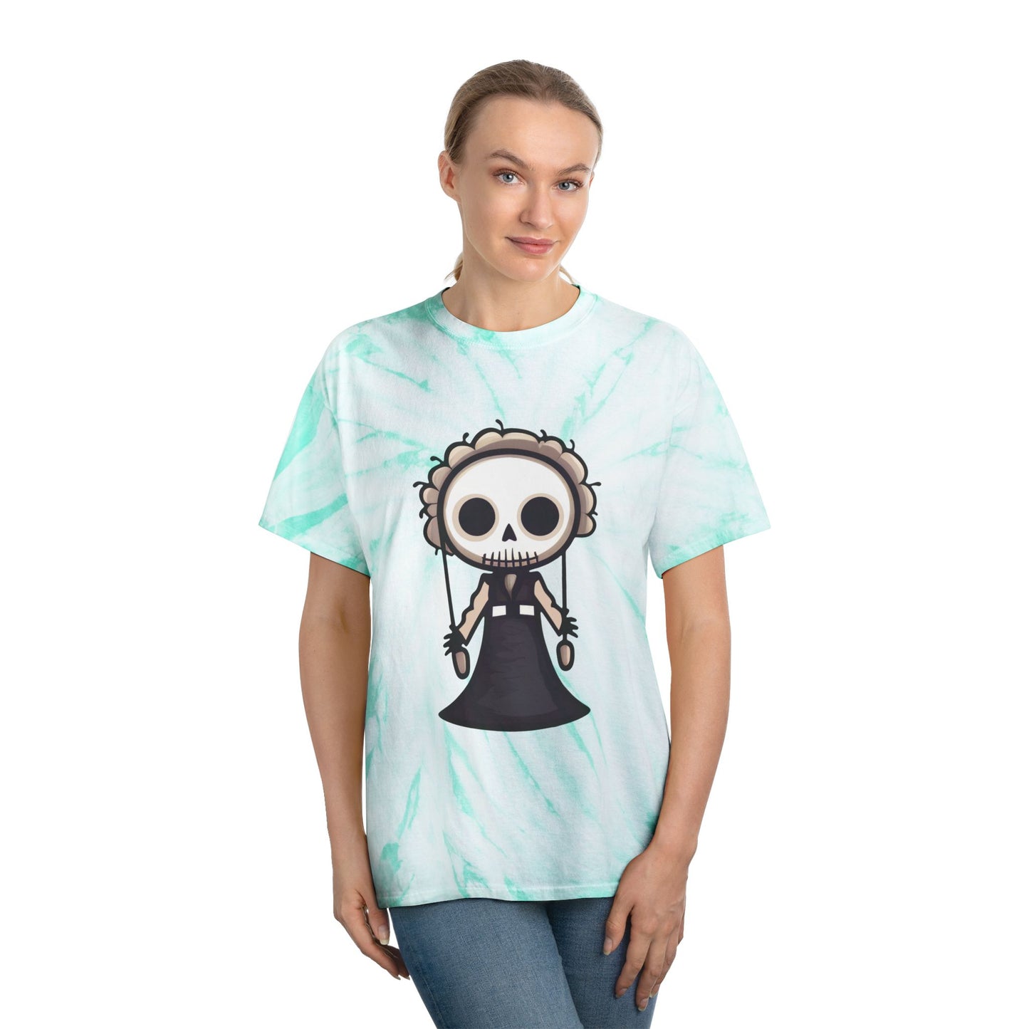 Skeleton Puppet Tie-Dye Tee, Spooky Vibes, Perfect for Halloween, Casual Outfit, Trendy Gift - Cozy Kawaii LLC