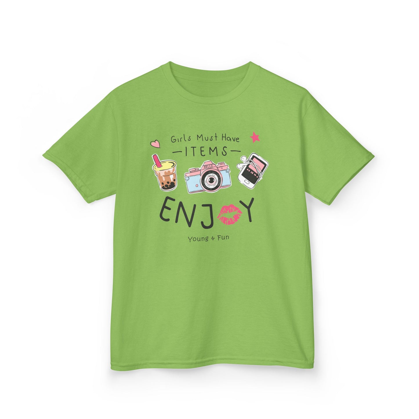 Kids Enjoy Fun Tee, Playful Kid's Shirt, Summer T-Shirt, Birthday Gift, Casual Wear, Photography Themed Tee Lime