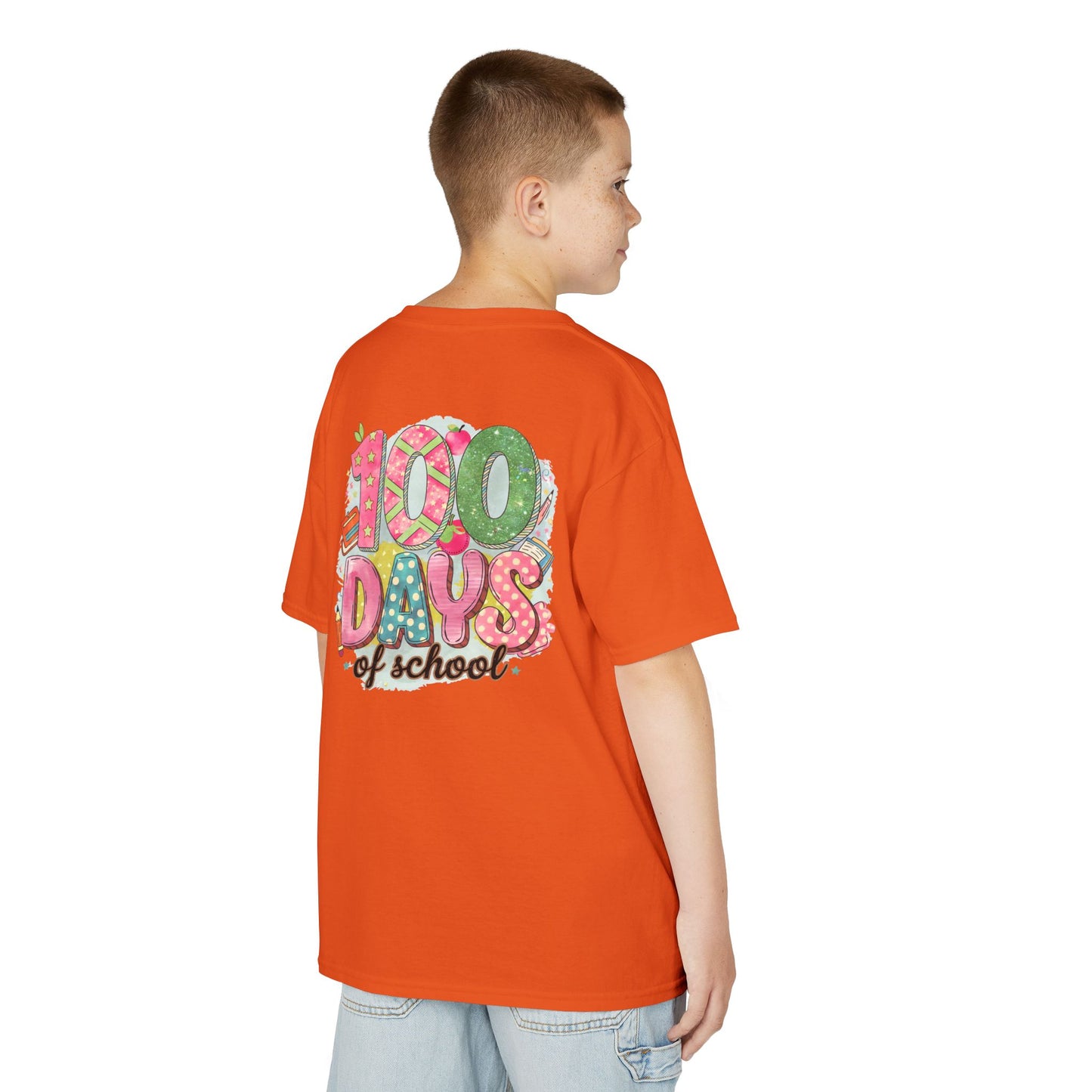 Kids 100 Days of School Tee, Fun t-shirt for kids, Milestone celebration shirt, Perfect for school events, Unique kids' apparel Orange