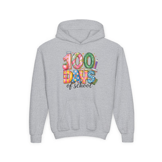 100 Days of School Youth Hoodie, Celebrate Achievement Sweatshirt, Fun Kids Apparel, School Milestone Gift, Classroom Celebration Wear Sport Grey
