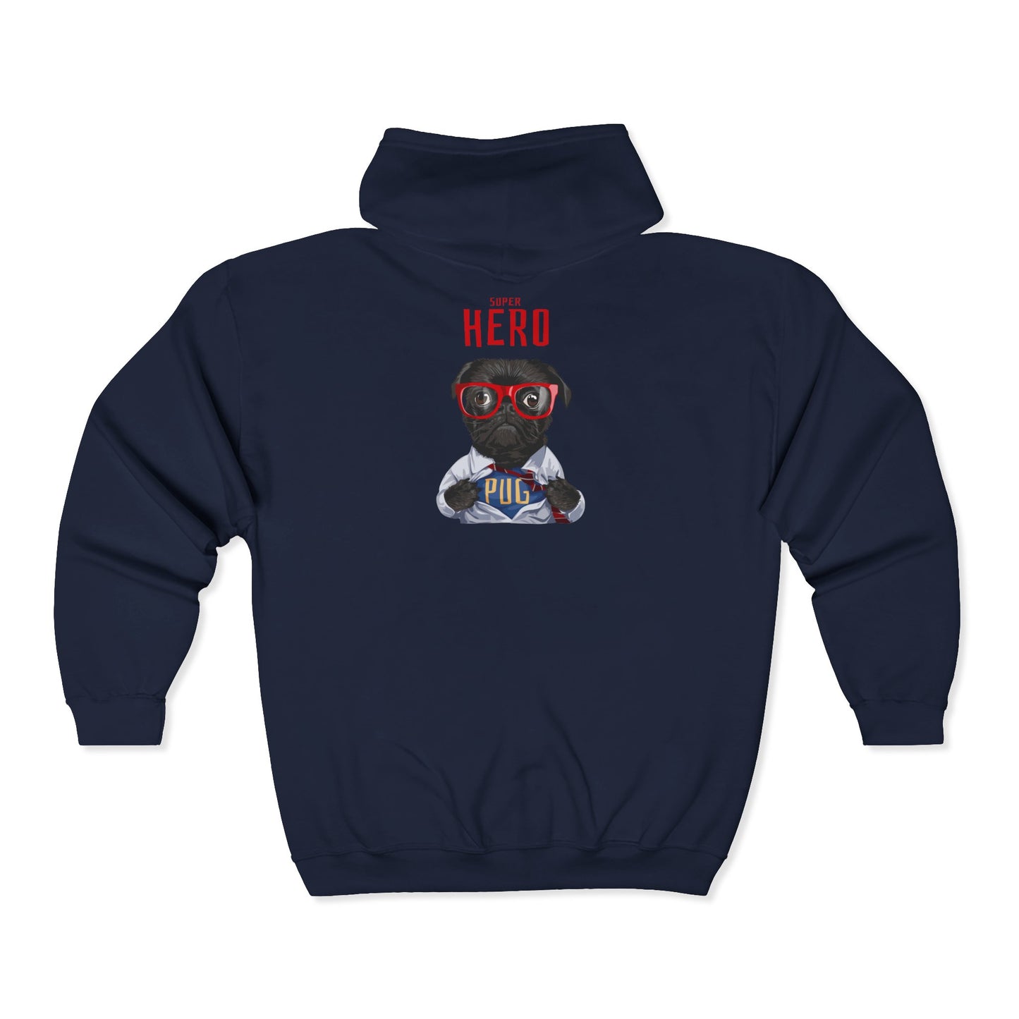 Hero Pug Full Zip Hoodie, Unisex Sweatshirt, Pet Lover Gift, Cute Hoodie, Dog Lover Apparel, Birthday Present, Funny Sweatshirt