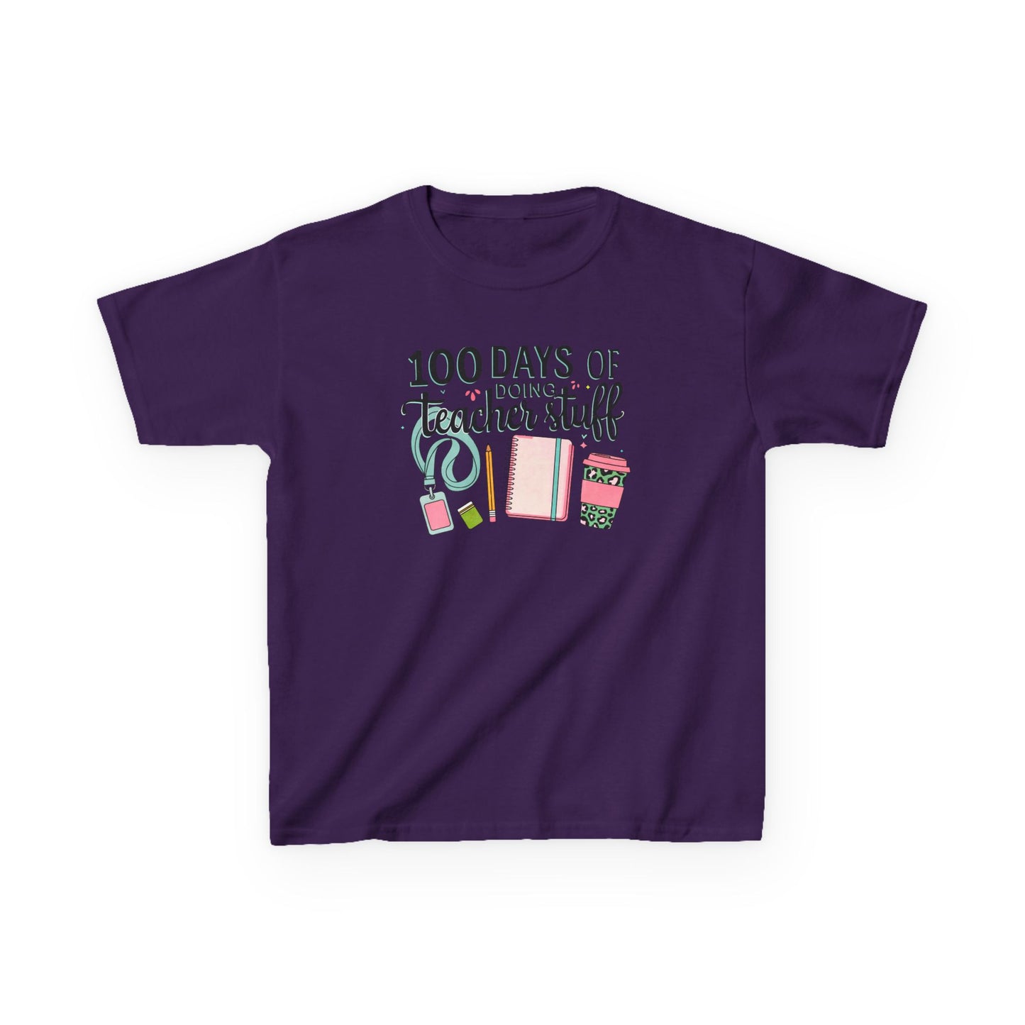 Teacher Appreciation Kids Tee, 100 Days of Teacher Stuff Shirt, School Spirit Tee, Gift for Future Educators, Kids' Classroom Apparel Purple