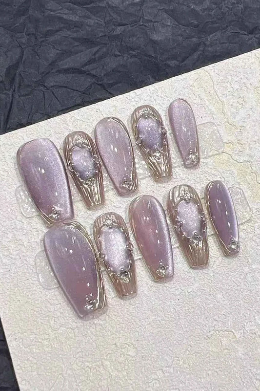 10Pcs Naked Cat Eye Press-On Nails with Laser Butterfly Decor