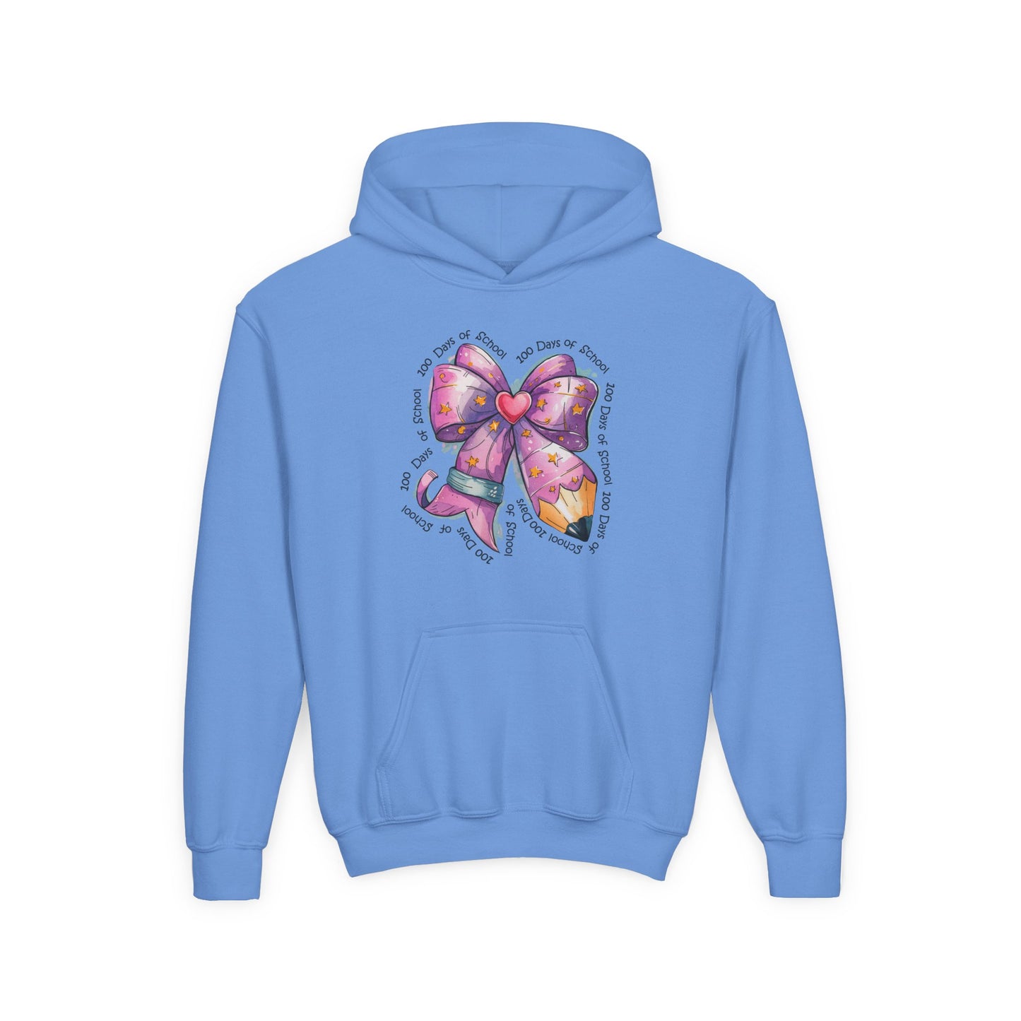 Heartfelt Bow Youth Hoodie - Cute Gift for Kids, Stylish Sweatshirt for Birthday, Back to School, Holiday, Everyday Wear Carolina Blue