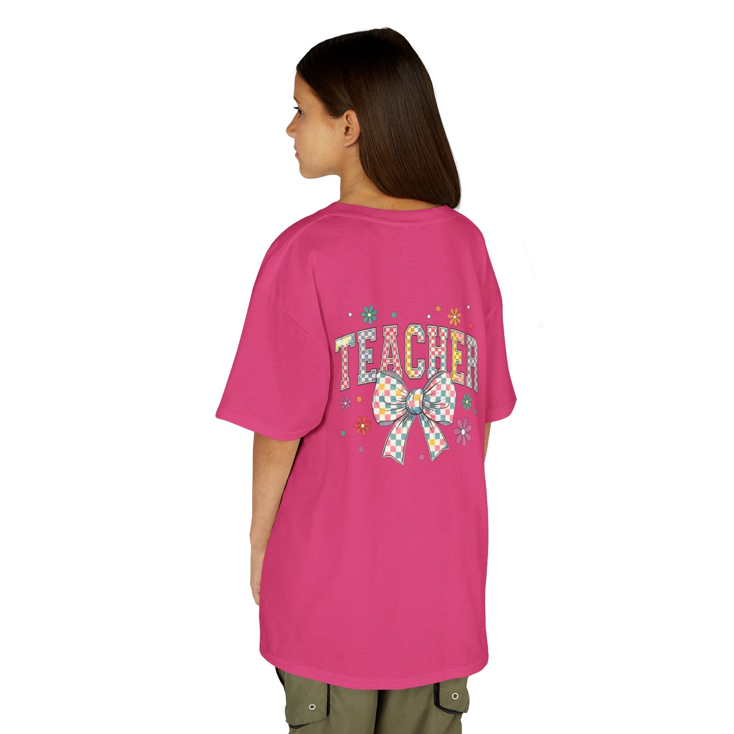 Teacher Kids Tee with Colorful Bow Design, Perfect for Back to School, Teacher Appreciation, Birthday Gift, Fun Classroom Wear