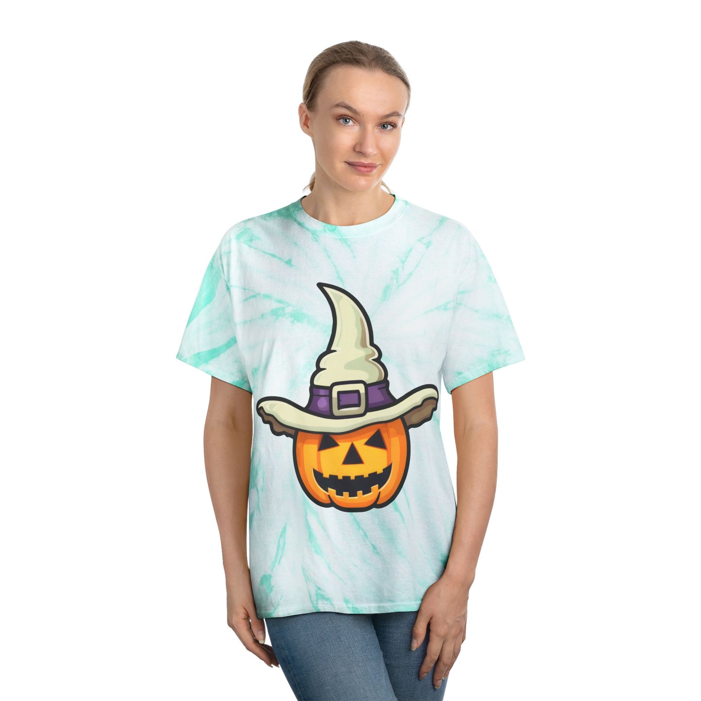 Halloween Tie-Dye Tee, Pumpkin Witch Shirt, Festival Apparel, Spooky Season Outfit, Tie-Dye T-Shirt, Fall Celebrations - Cozy Kawaii LLC