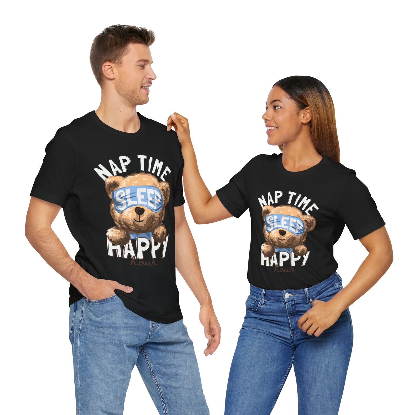 Nap Time Happy Hour Tee, Cute Bear Tee, Unisex Casual Shirt, Gift for Nappers, Relaxation Apparel, Fun Sleepwear