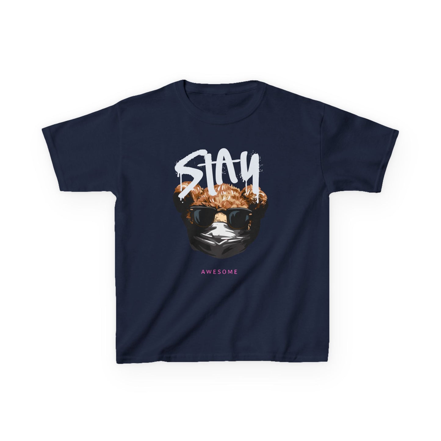 Kids Cool Graphic Tee - Stay Awesome Tee, Birthday Gift, Trendy Kids Apparel, Fun Graphic Top, Summer Style, Unique Gift for Kids Navy
