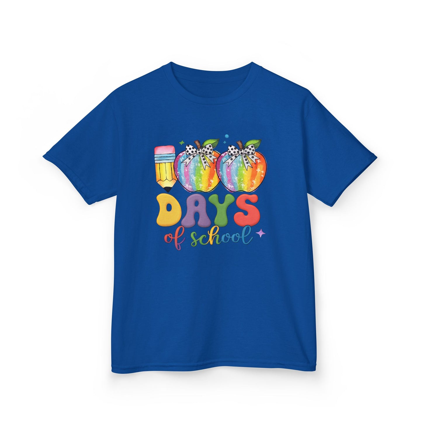 Colorful 100 Days of School Kids Tee, Fun T-Shirt, Back to School, Teacher Gift, Rainbow Design, Kid's Clothing Royal