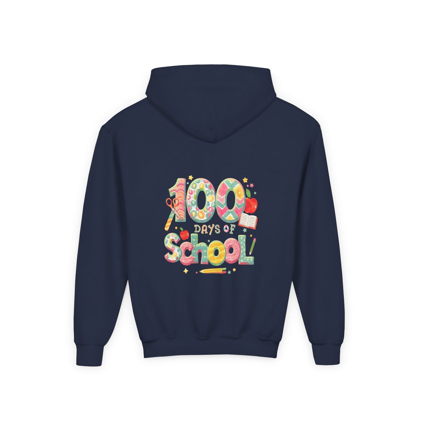 100 Days of School Youth Hoodie, Colorful School Spirit Sweatshirt, Kids Celebration Hoodie, Perfect for School Events, Fun Memory Gear