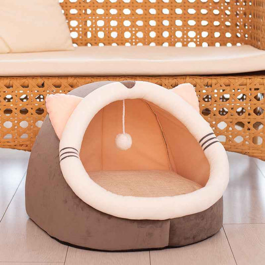 Winter pet cat house with velvet Cat