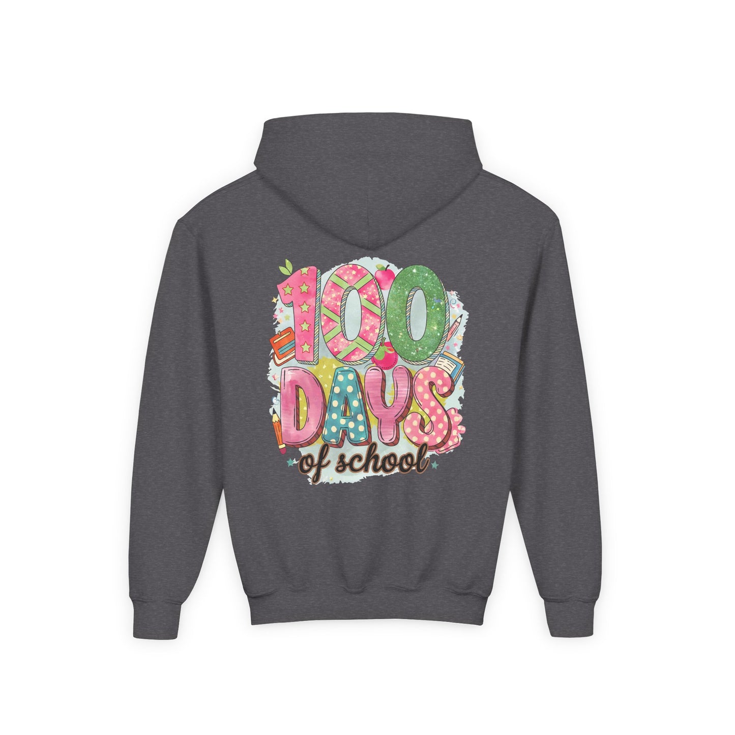Youth 100 Days of School Hoodie, Fun School Spirit Wear, Kids Sweatshirt for Celebrations, Great for Classroom Parties, Cute Gift Idea