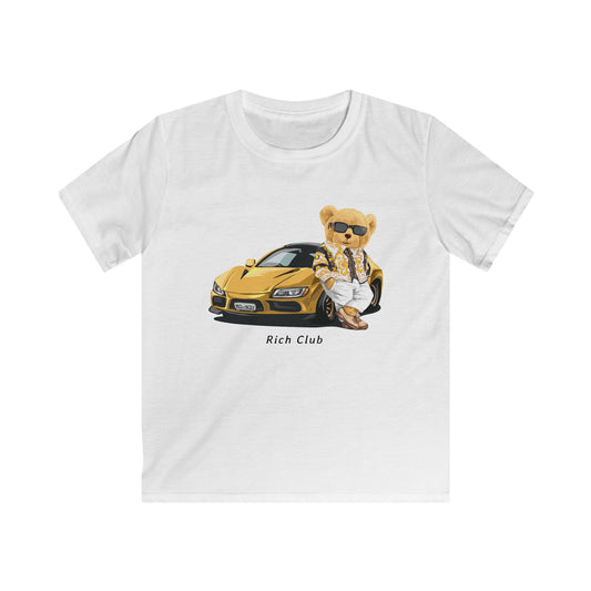 Rich Bear Kids Softstyle Tee - Cool Graphic T-Shirt for Boys, Fun Summer Wear, Birthday Gift, Casual Everyday Fashion White