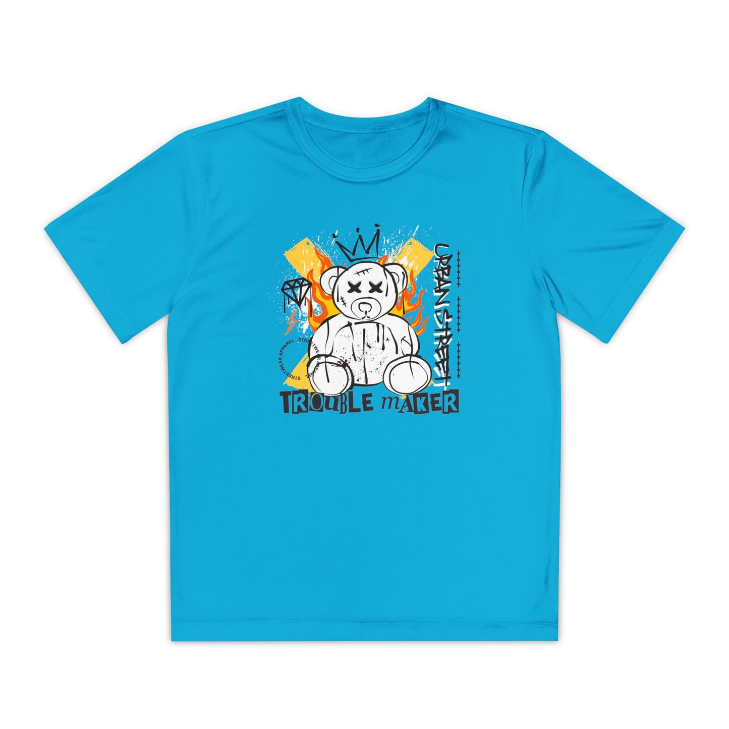 Youth Graphic Tee - Trouble Maker Design, Cool T-Shirt for Kids, Comfortable Playwear, Fun Gift Idea, Summer Fashion Atomic Blue