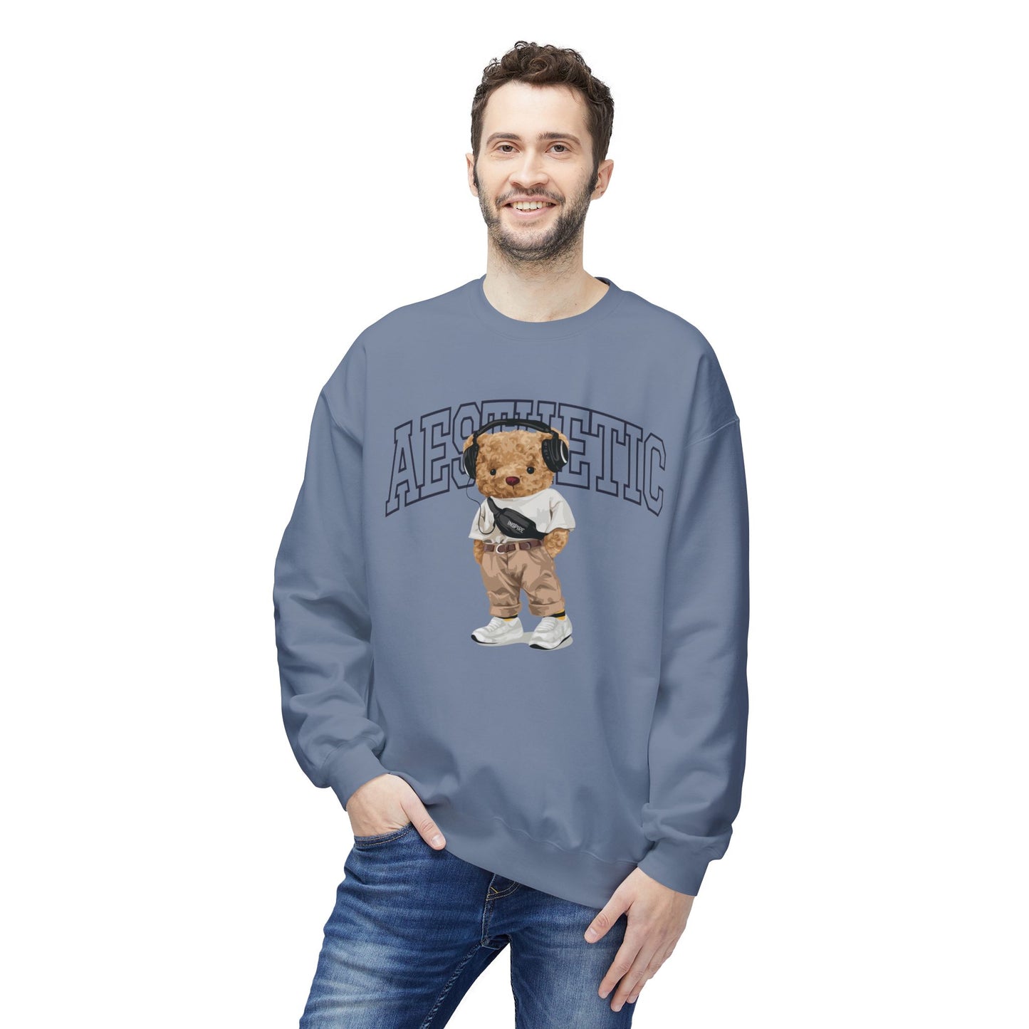 Aesthetic Bear Crewneck Sweatshirt | Cozy Unisex Fleece Top, Casual Wear, Gift Idea, Trendy Fashion, Streetwear Style, Comfortable Layer