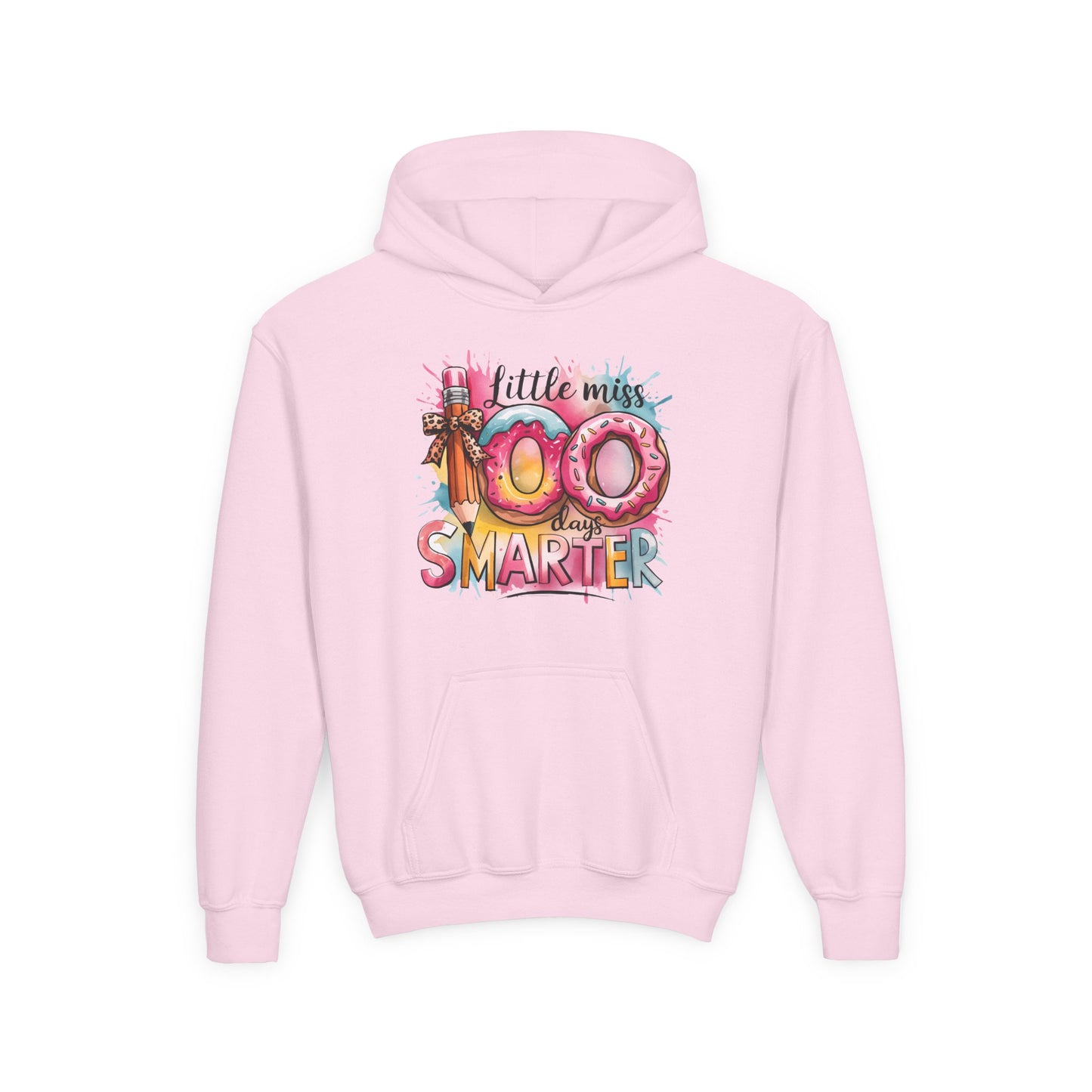 Youth Hooded Sweatshirt - Little Miss 100 Days Smarter Celebration Gift, Kids Birthday, School Milestone, Fun Apparel, Cute Kids Outfit Light Pink