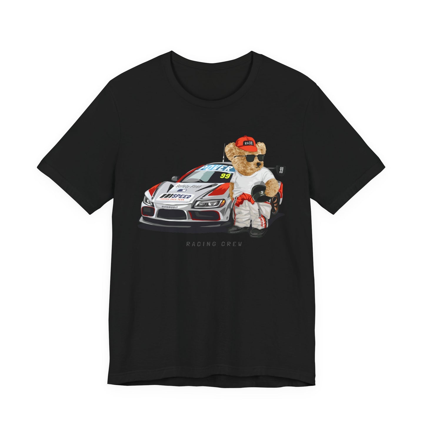 Racing Bear Short Sleeve Tee, Cool Car T-Shirt, Unisex Graphic Shirt, Perfect Gift for Racing Fans, Race Day Outfit