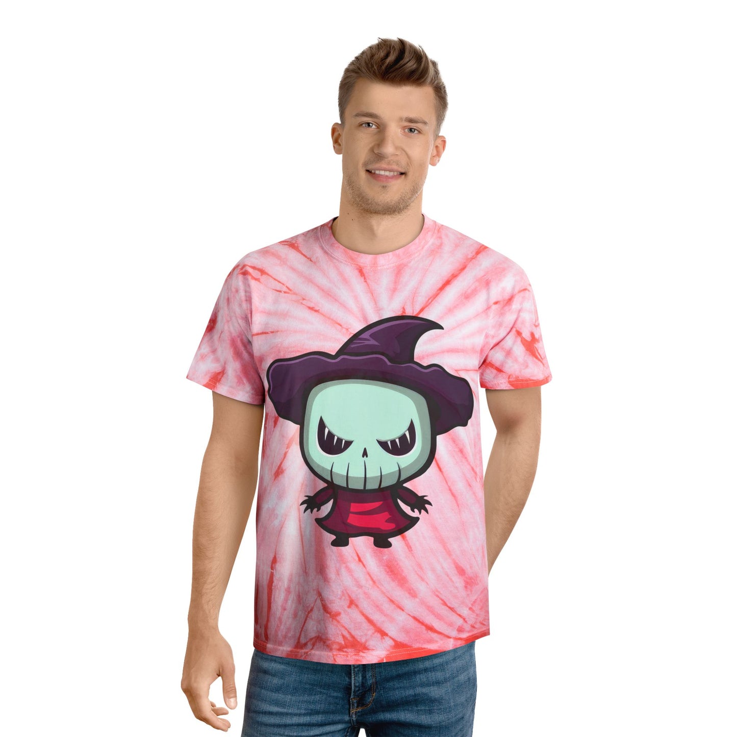 Whimsical Tie-Dye Tee with Cute Halloween Character | Fun Casual Wear, Unisex T-Shirt, Festival Clothing, Unique Gift - Cozy Kawaii LLC