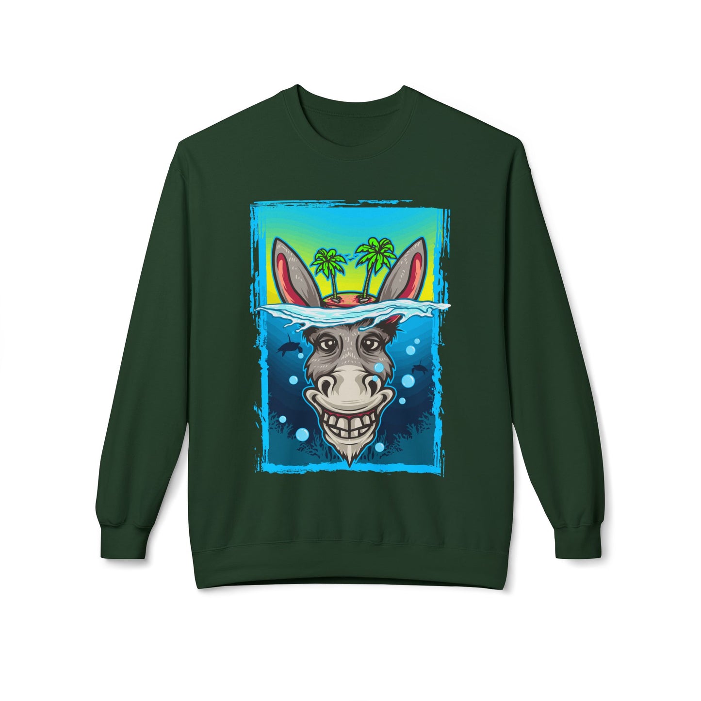 Playful Animal Graphic Crewneck Sweatshirt, Funny Sweatshirt, Unique Gift, Casual Wear, Unisex Apparel, Perfect for Parties Forest Green