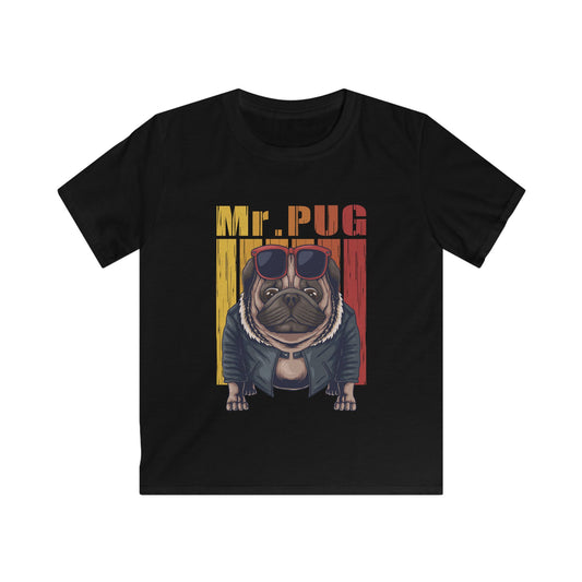 Mr. Pug Kids Tee - Fun Graphic T-Shirt for Animal Lovers, Birthday Gift, Casual Wear, Pet Lover Apparel, Unique Kids Clothing Black