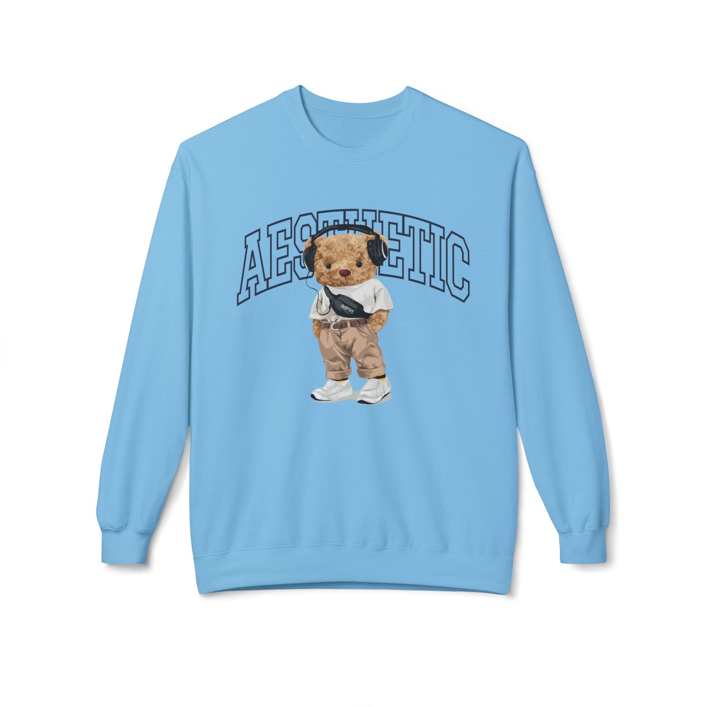 Aesthetic Bear Crewneck Sweatshirt | Cozy Unisex Fleece Top, Casual Wear, Gift Idea, Trendy Fashion, Streetwear Style, Comfortable Layer Sky