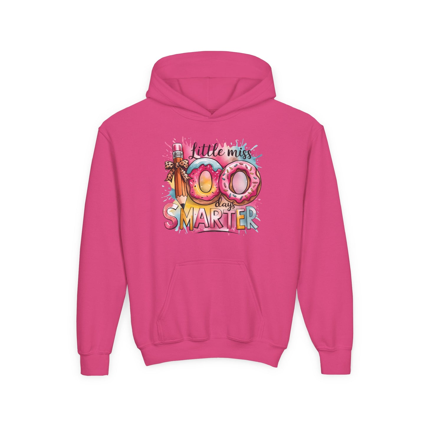 Youth Hooded Sweatshirt - Little Miss 100 Days Smarter Celebration Gift, Kids Birthday, School Milestone, Fun Apparel, Cute Kids Outfit Heliconia