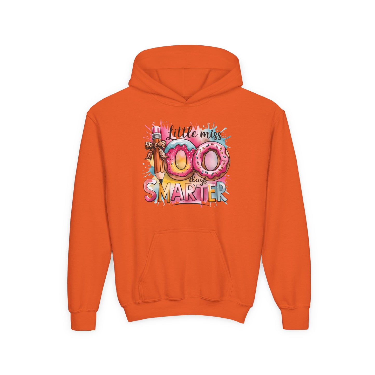 Youth Hooded Sweatshirt - Little Miss 100 Days Smarter Celebration Gift, Kids Birthday, School Milestone, Fun Apparel, Cute Kids Outfit Orange