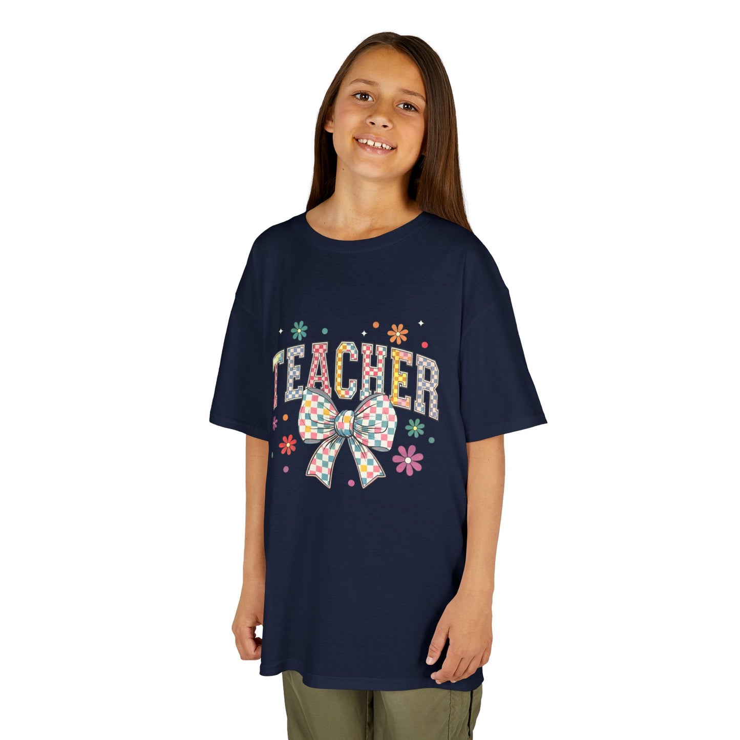 Teacher Kids Tee with Colorful Bow Design, Perfect for Back to School, Teacher Appreciation, Birthday Gift, Fun Classroom Wear
