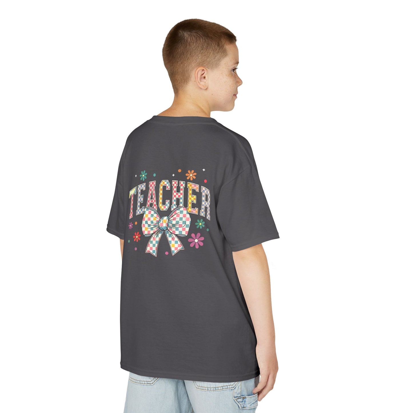 Teacher Kids Tee with Colorful Bow Design, Perfect for Back to School, Teacher Appreciation, Birthday Gift, Fun Classroom Wear