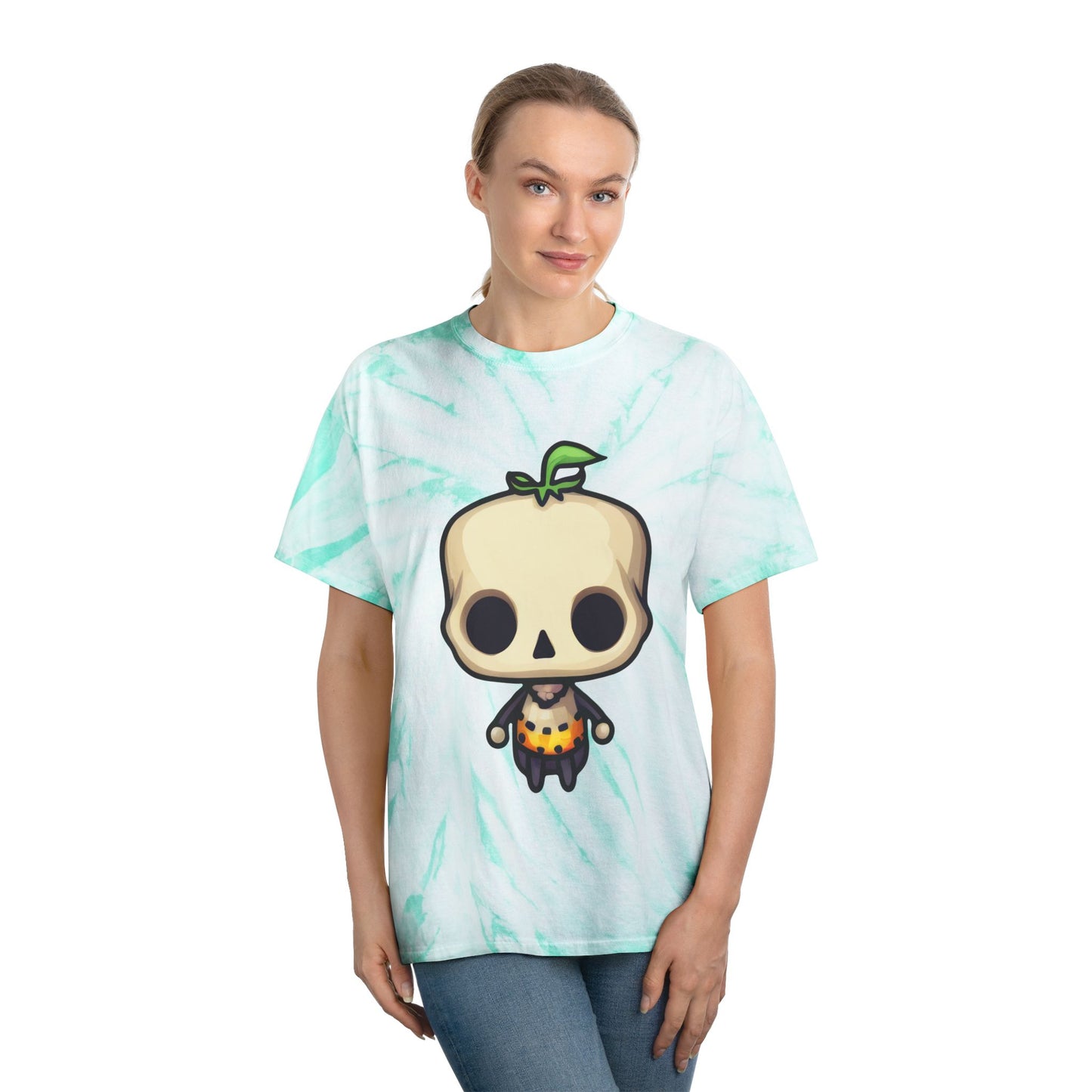 Sky Blue Tie-Dye Tee with Adorable Skull Character | Fun Summer T-Shirt | Perfect for Festivals, Parties, and Casual Outings - Cozy Kawaii LLC