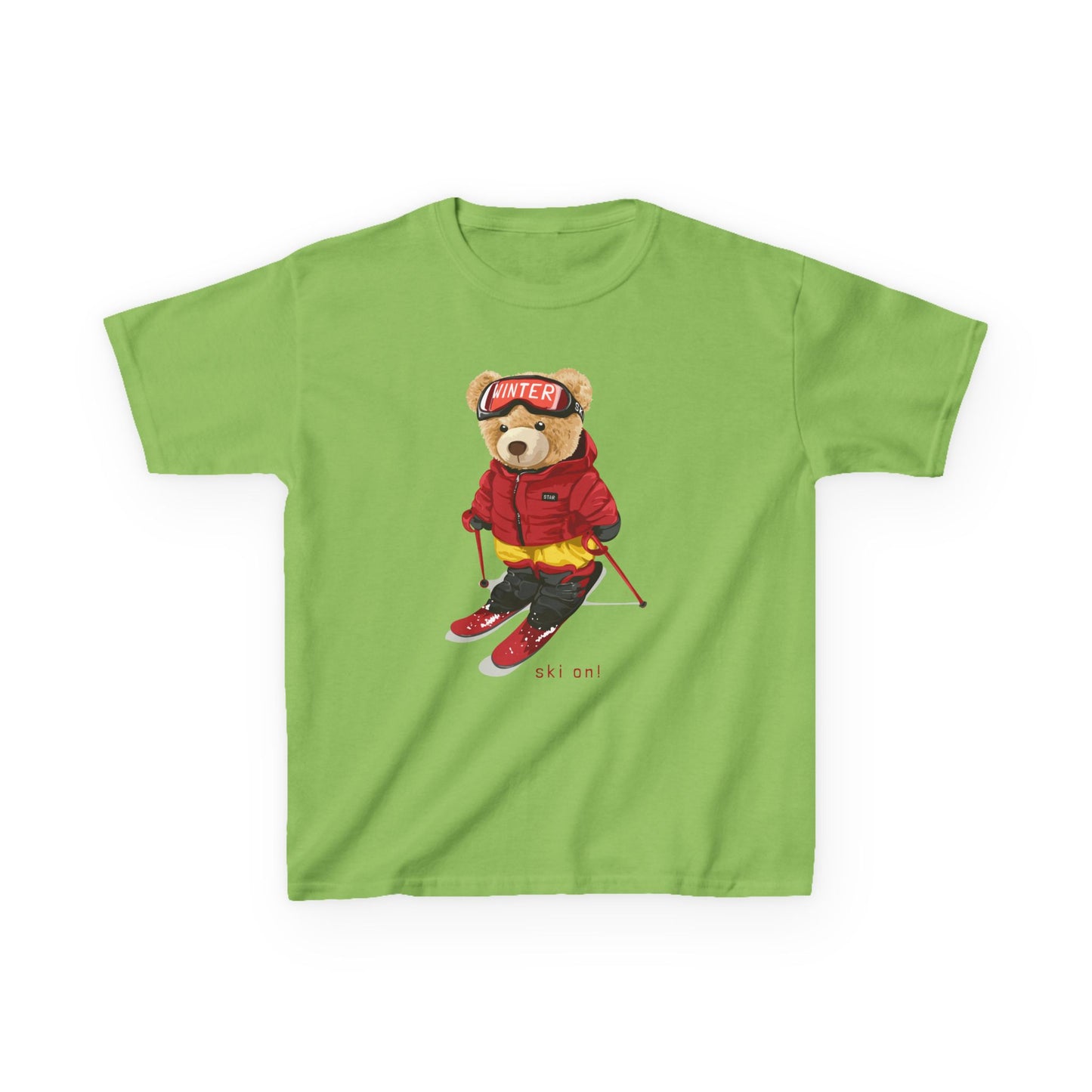 Kids Graphic Tee with Cool Bear Design, Fun Casual Wear for Boys and Girls, Perfect for Birthday Gifts, Playdates, and Everyday Comfort Lime