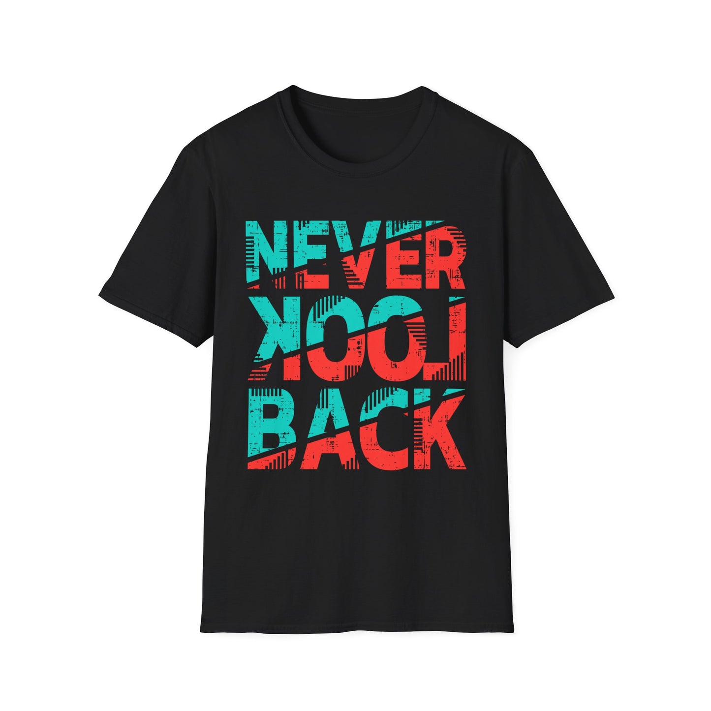 Unisex Softstyle T-Shirt with 'Never Look Back' Design - Motivational Graphic Tee for Daily Wear, Gifts, Casual Outings, Street Style