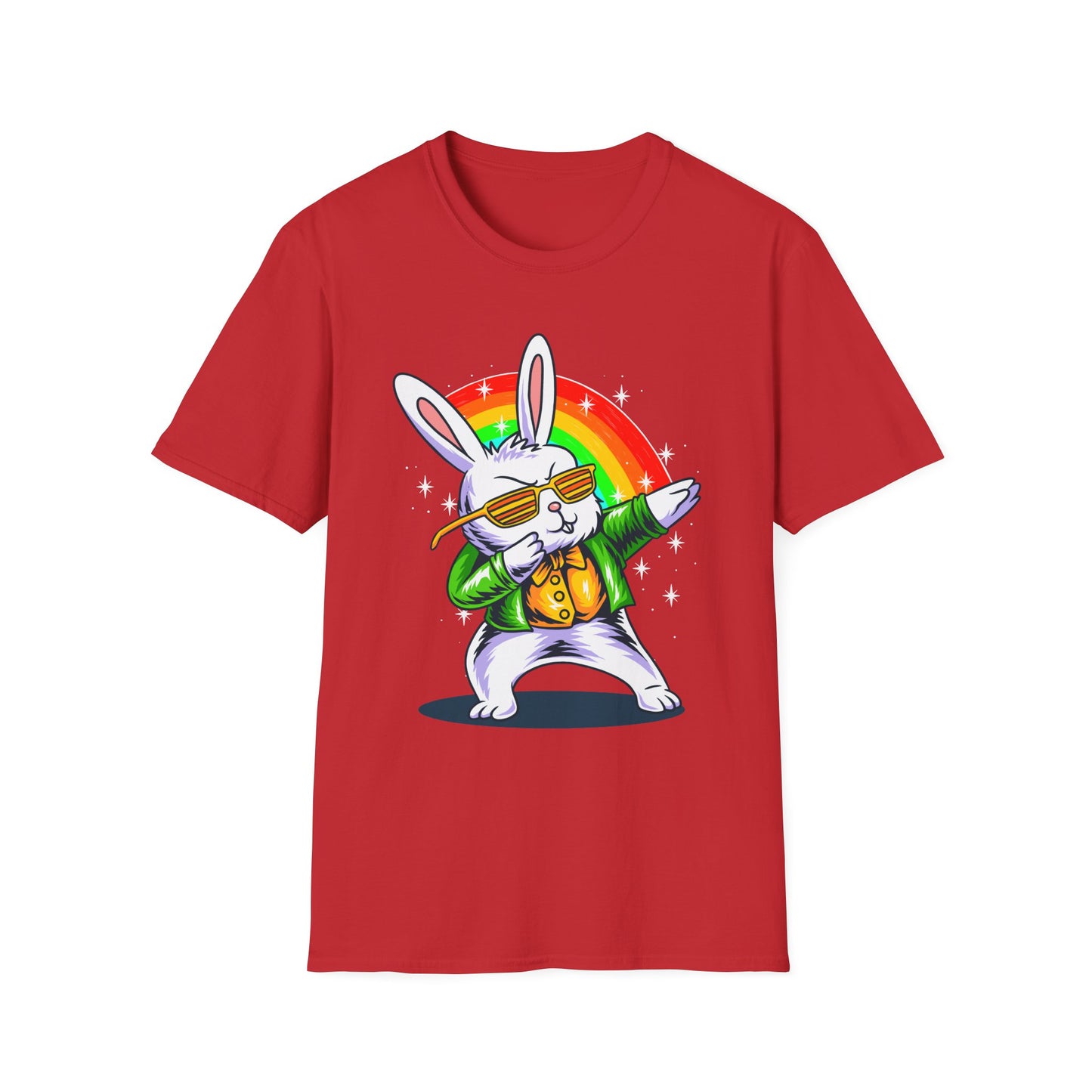 Rainbow Rabbit Cool Vibes Unisex T-Shirt, Fun Gift for Animal Lovers, Perfect for Parties, Birthdays, and Everyday Wear Red