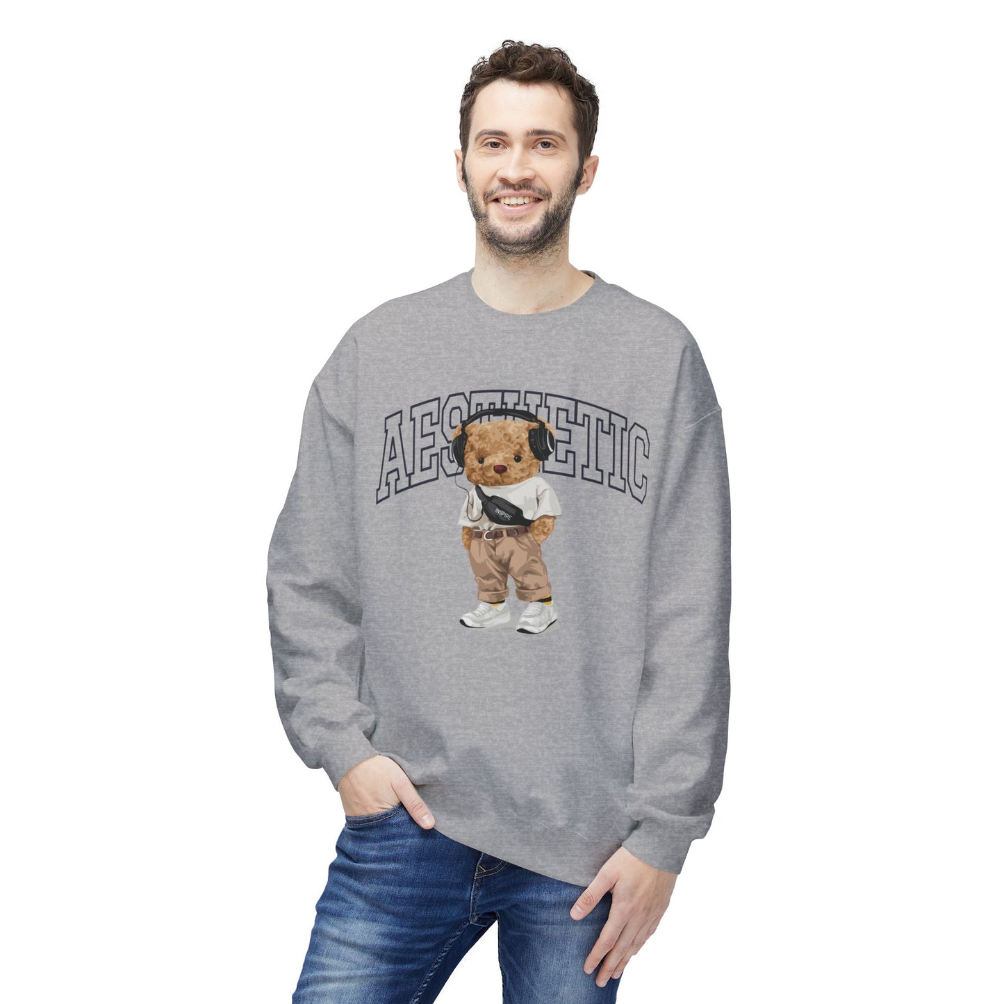 Aesthetic Bear Crewneck Sweatshirt | Cozy Unisex Fleece Top, Casual Wear, Gift Idea, Trendy Fashion, Streetwear Style, Comfortable Layer