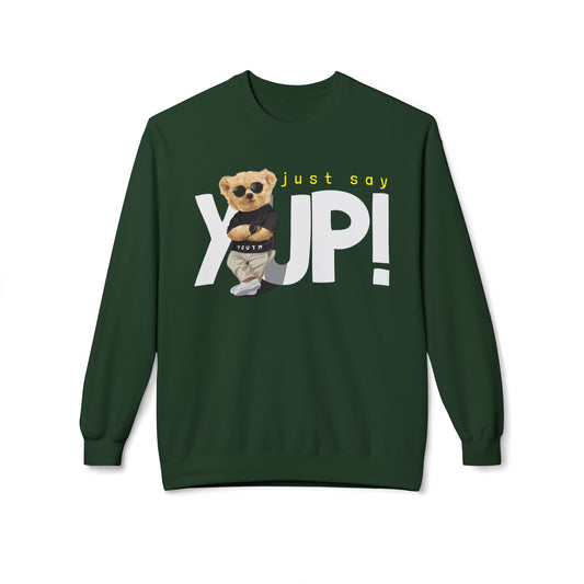 Cute Animal Graphic Fleece Sweatshirt, Cozy Crewneck for Animal Lovers, Perfect Gift for Birthdays, Holidays, Casual Wear Forest Green