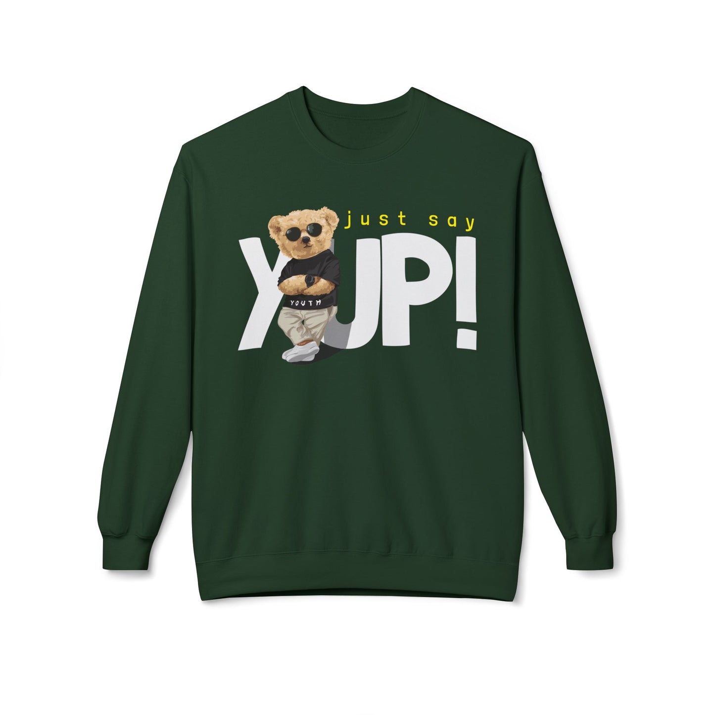 Cute Animal Graphic Fleece Sweatshirt, Cozy Crewneck for Animal Lovers, Perfect Gift for Birthdays, Holidays, Casual Wear Forest Green