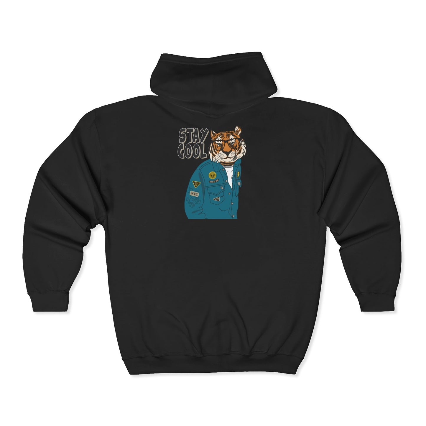 Trendy Graphic Hoodie - Stay Cool Tiger Zip Sweatshirt, Animal Lover Gift, Casual Streetwear, Cozy Layering Piece, Unique Fashion Statement