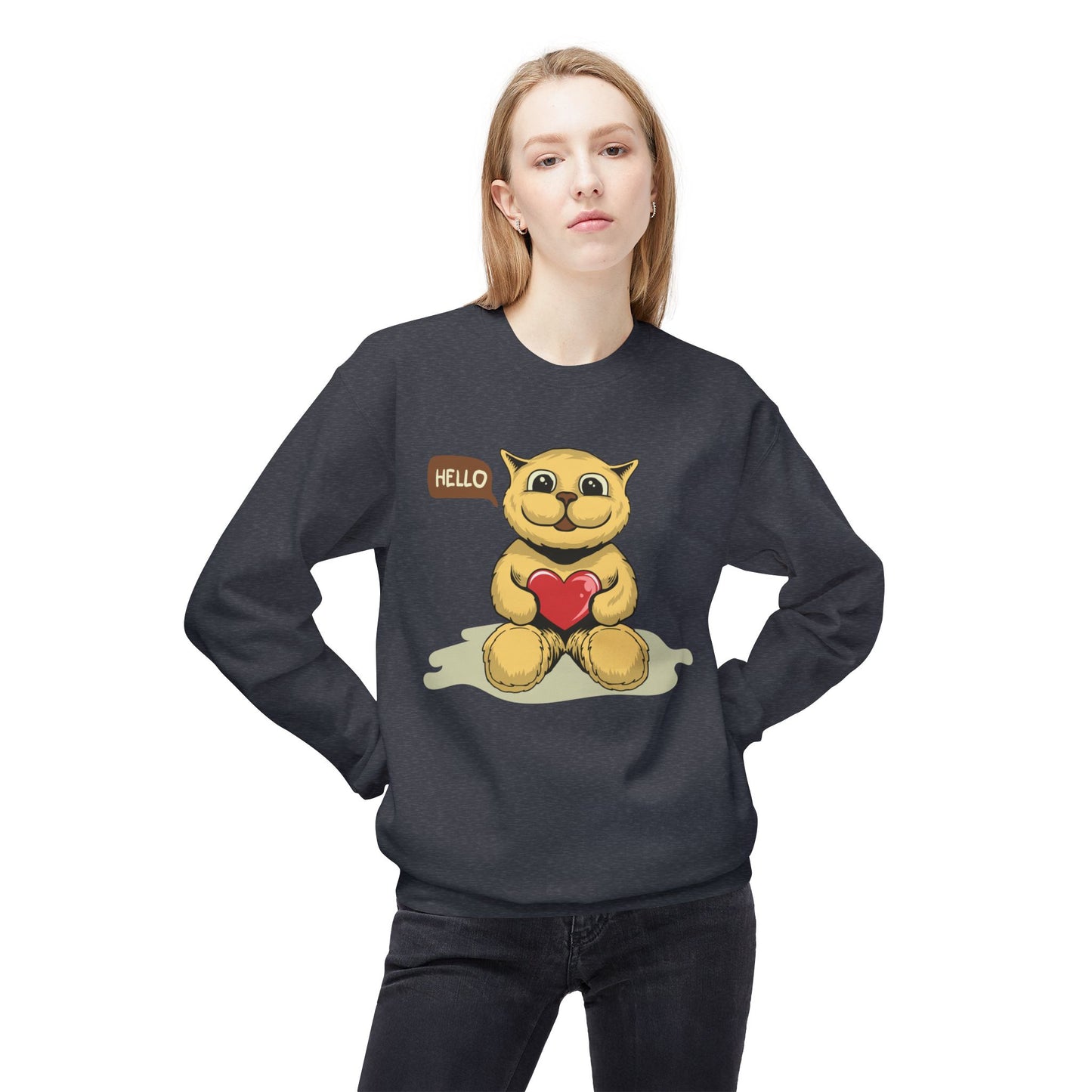 Adorable Fleece Crewneck Sweatshirt with Heartwarming Design, Cozy Gift, Unisex Pullover, Cute Animal Sweatshirt