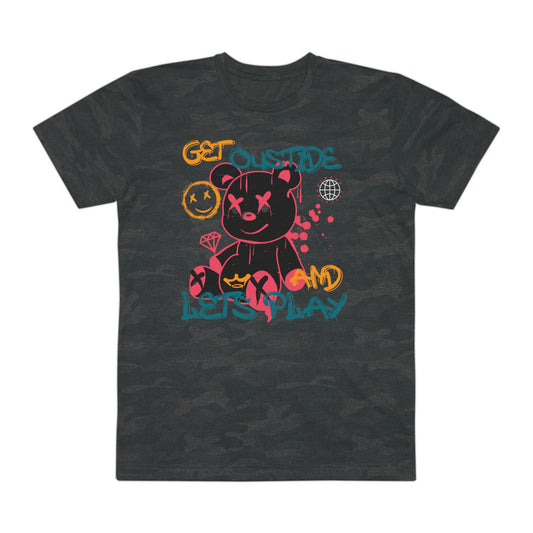 Playful Graphic Tee, Get Outside Get Play, Casual Outing Shirt, Trendy Streetwear, Gift for Adventurers, Unique Men's T-shirt Storm Camo