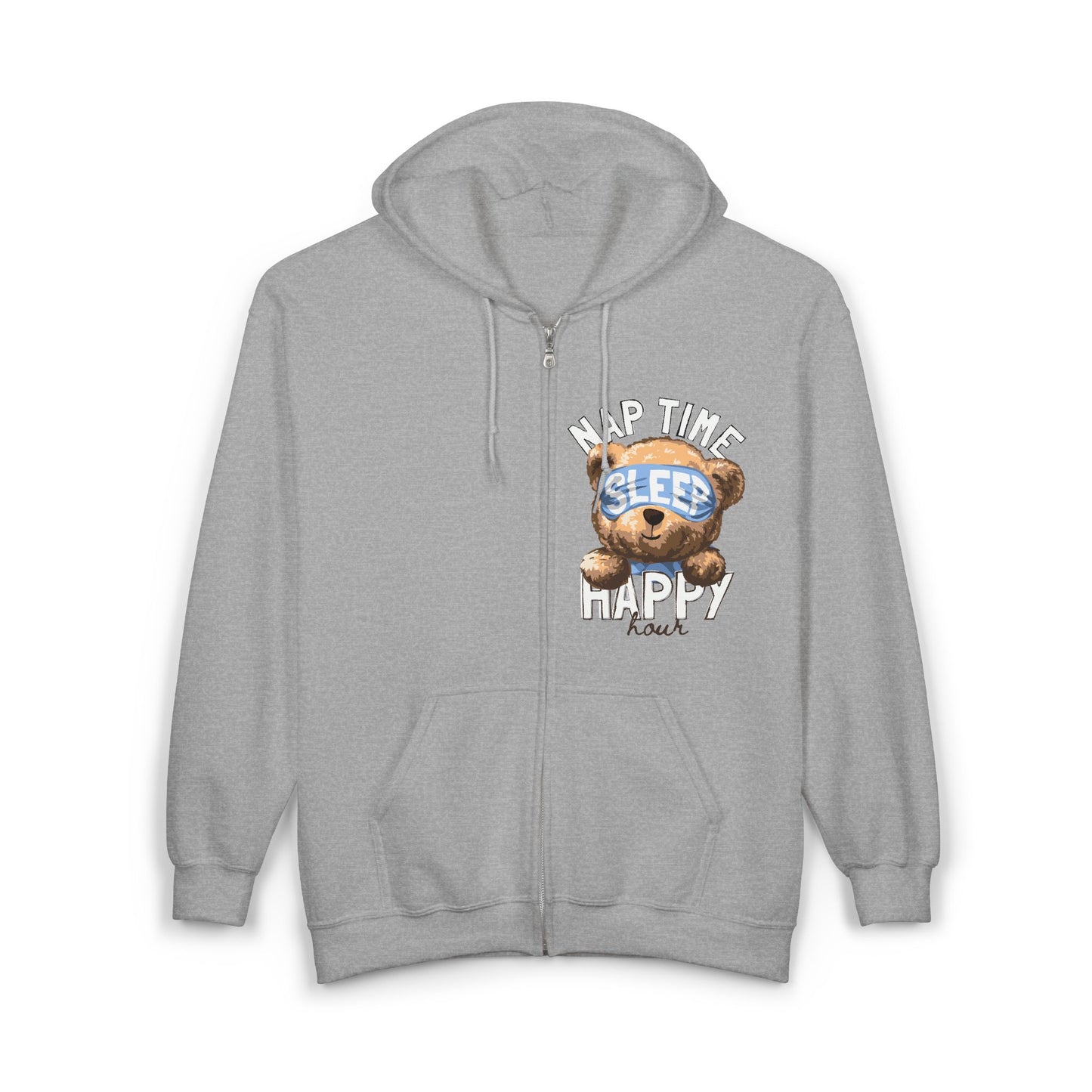 Hooded Sweatshirt Nap Time Happy Hour Teddy Bear Embroidered Zip-Up