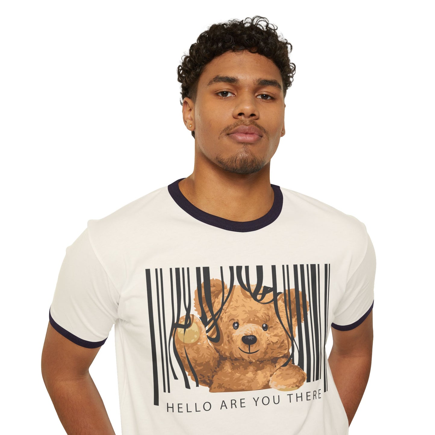 Whimsical Teddy Bear Ringer T-Shirt - Cute Gift for Kids, Funny Tee, Casual Wear, Birthday Present, Humor Apparel