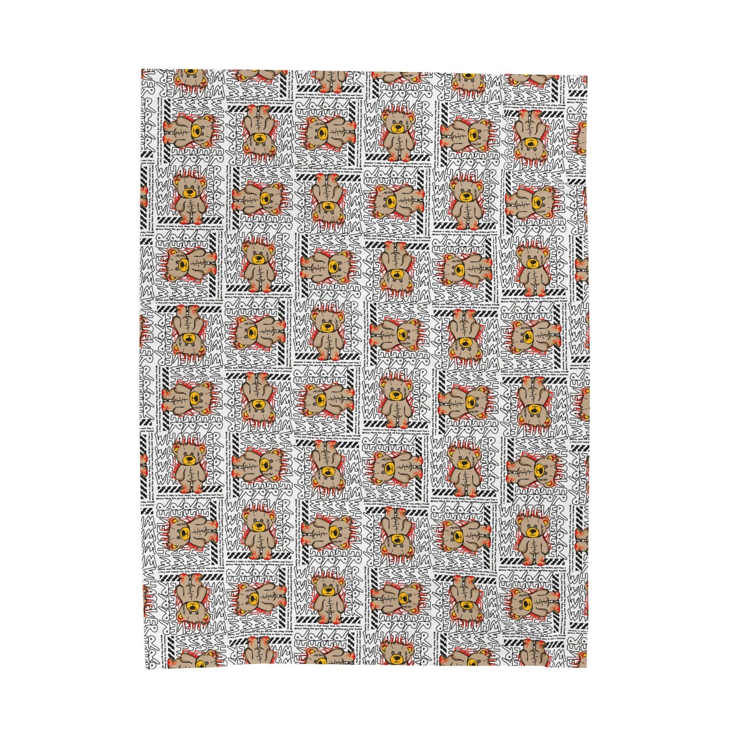 Abstract Art Teddy Bear Graphic Velveteen Plush Blanket – Soft Throw for Modern Home Decor – Urban Tribal Style Print