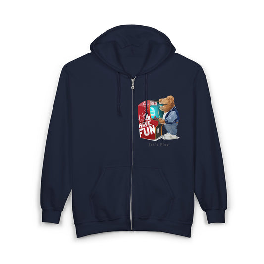 Fun-Themed Unisex Zip Hoodie - Cozy Cartoon Bear Design, Perfect for Casual Wear, Gifts, Events, and Celebrations