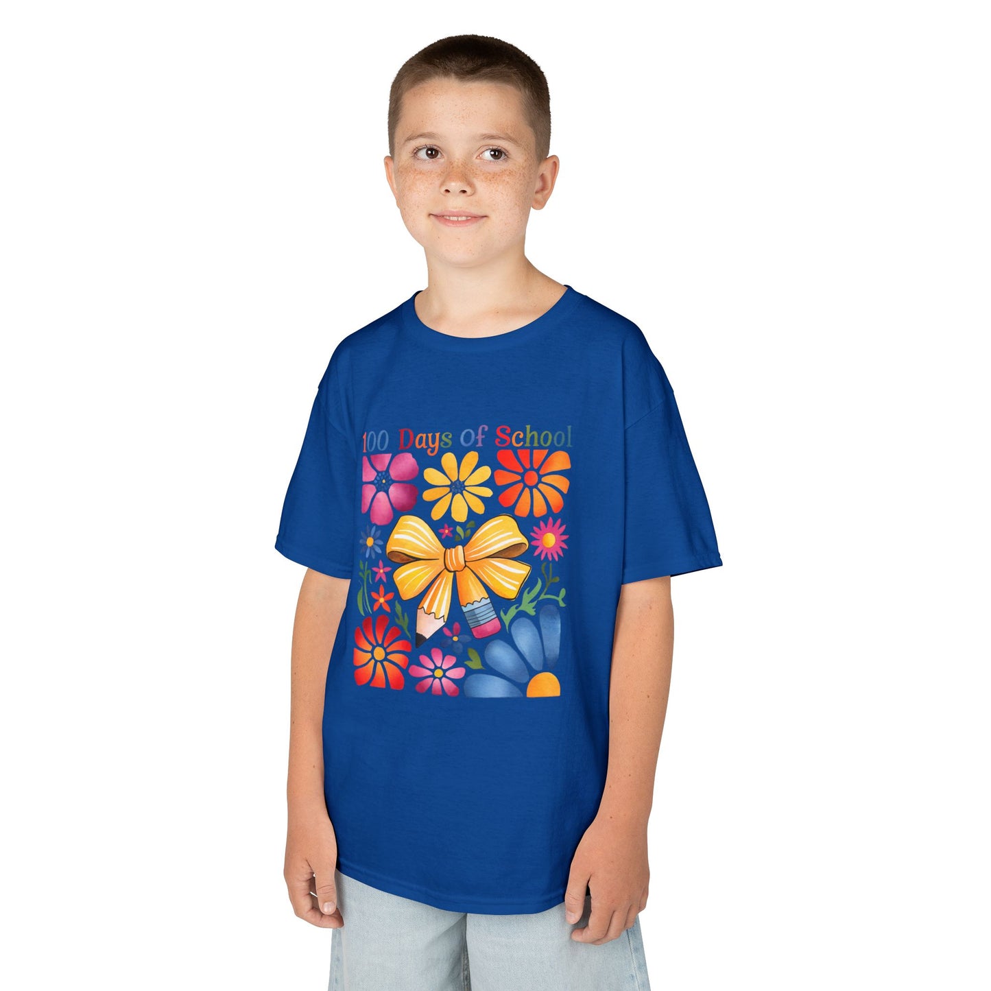 Colorful 100 Days of School Kids Tee, Flower Print T-Shirt for Students, End of Year Celebration Shirt, Fun School Day Wear, Gift for Kids