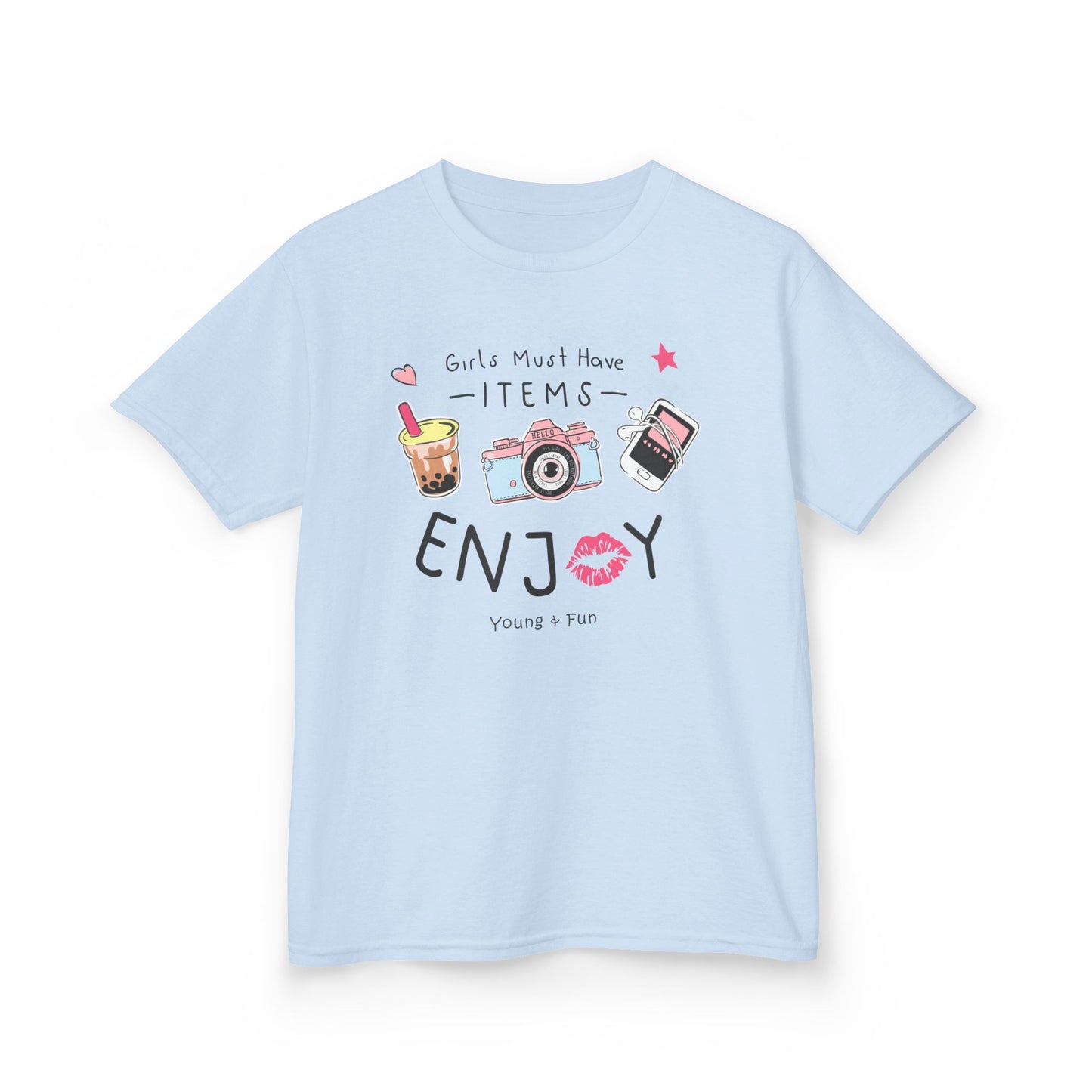 Kids Enjoy Fun Tee, Playful Kid's Shirt, Summer T-Shirt, Birthday Gift, Casual Wear, Photography Themed Tee Light Blue
