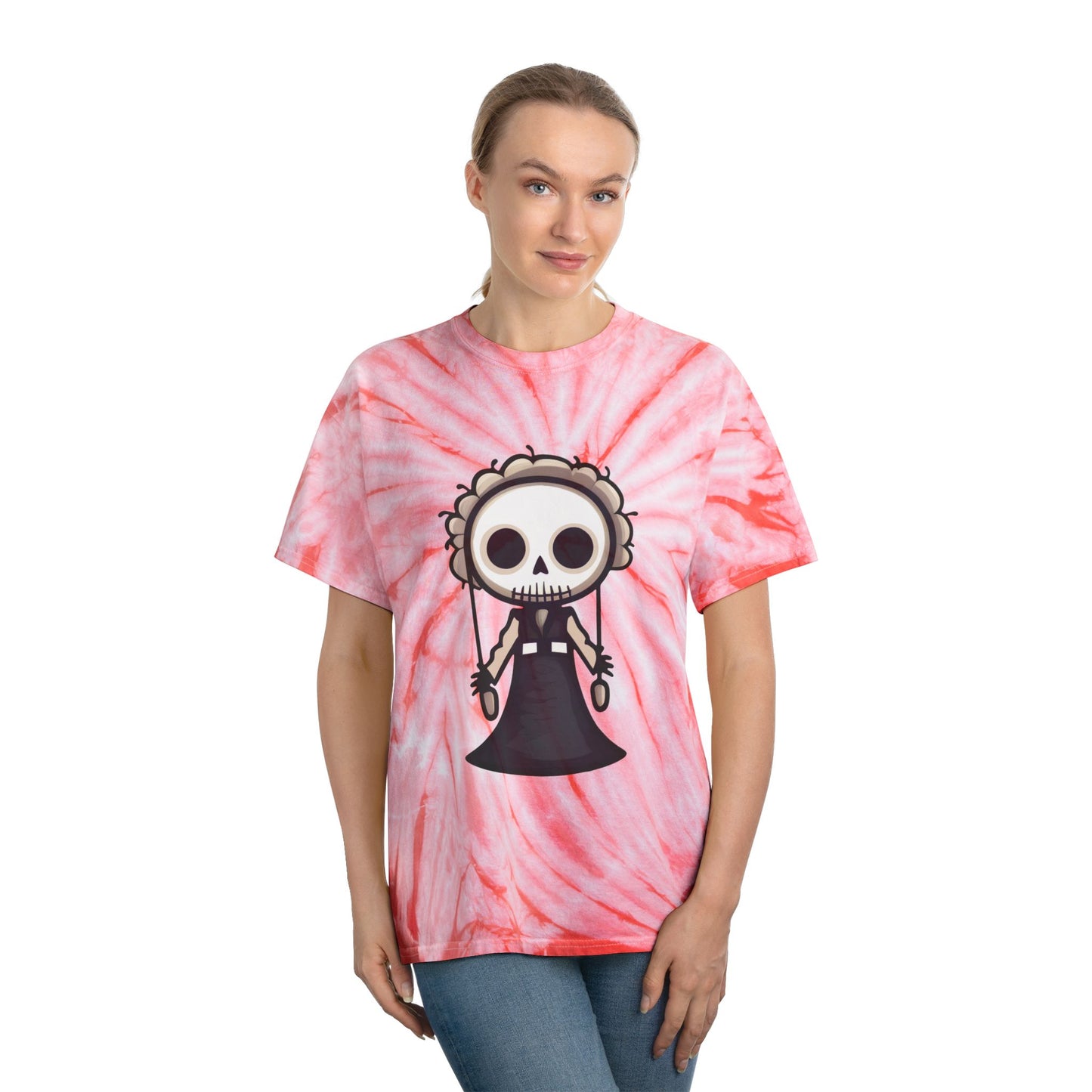 Skeleton Puppet Tie-Dye Tee, Spooky Vibes, Perfect for Halloween, Casual Outfit, Trendy Gift - Cozy Kawaii LLC