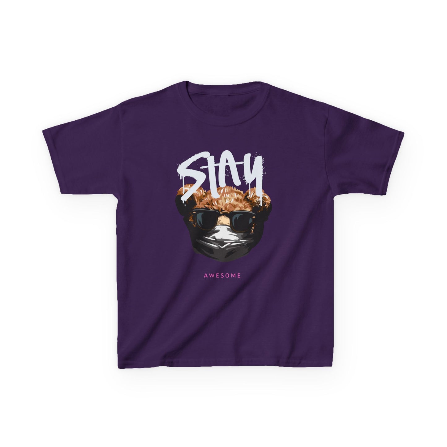Kids Cool Graphic Tee - Stay Awesome Tee, Birthday Gift, Trendy Kids Apparel, Fun Graphic Top, Summer Style, Unique Gift for Kids Purple